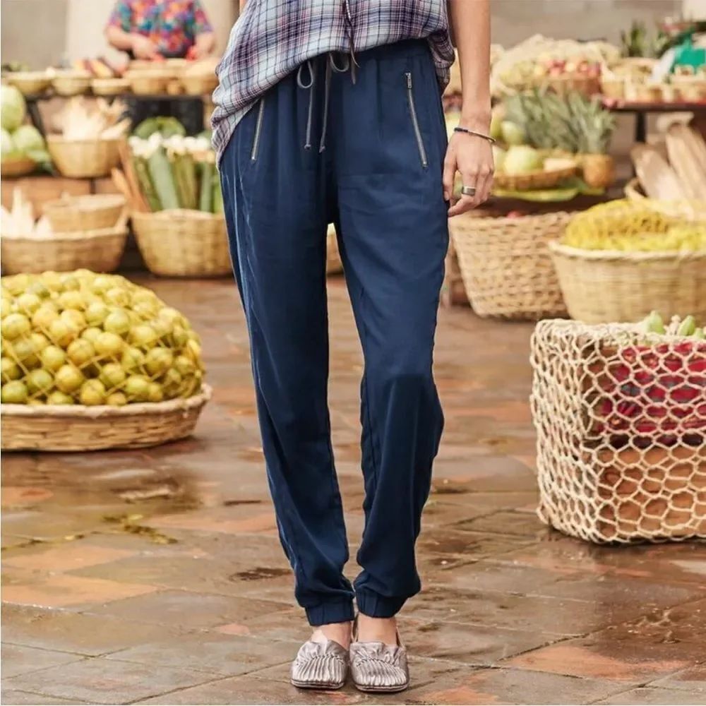 Sundance Easy Day Rayon Dark Blue Drawstring Closure Elastic Waist Joggers